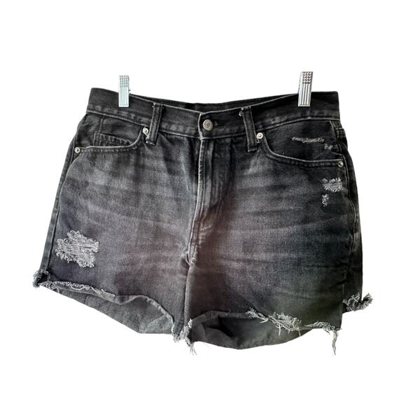 Old Navy Black High-Rise Slouchy Straight Distressed Cut-Off Jean Shorts Size 10 - Picture 4 of 8